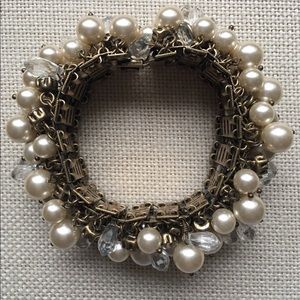 J. Crew Pearl Crystal and Gold Bib Bracelet